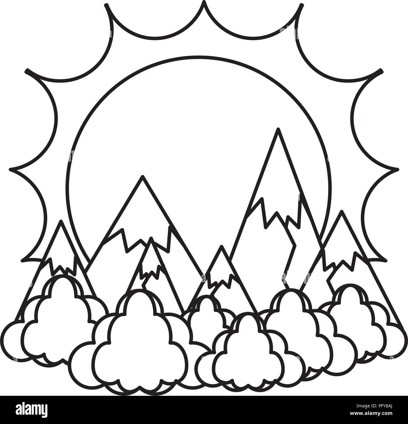 line sun with ice mountains and clouds landscape Stock Vector Image ...