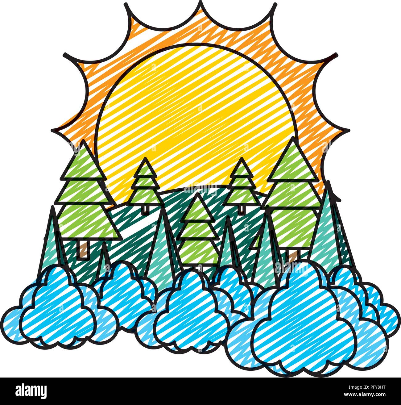 doodle nature sin pine tree with clouds Stock Vector Image & Art - Alamy