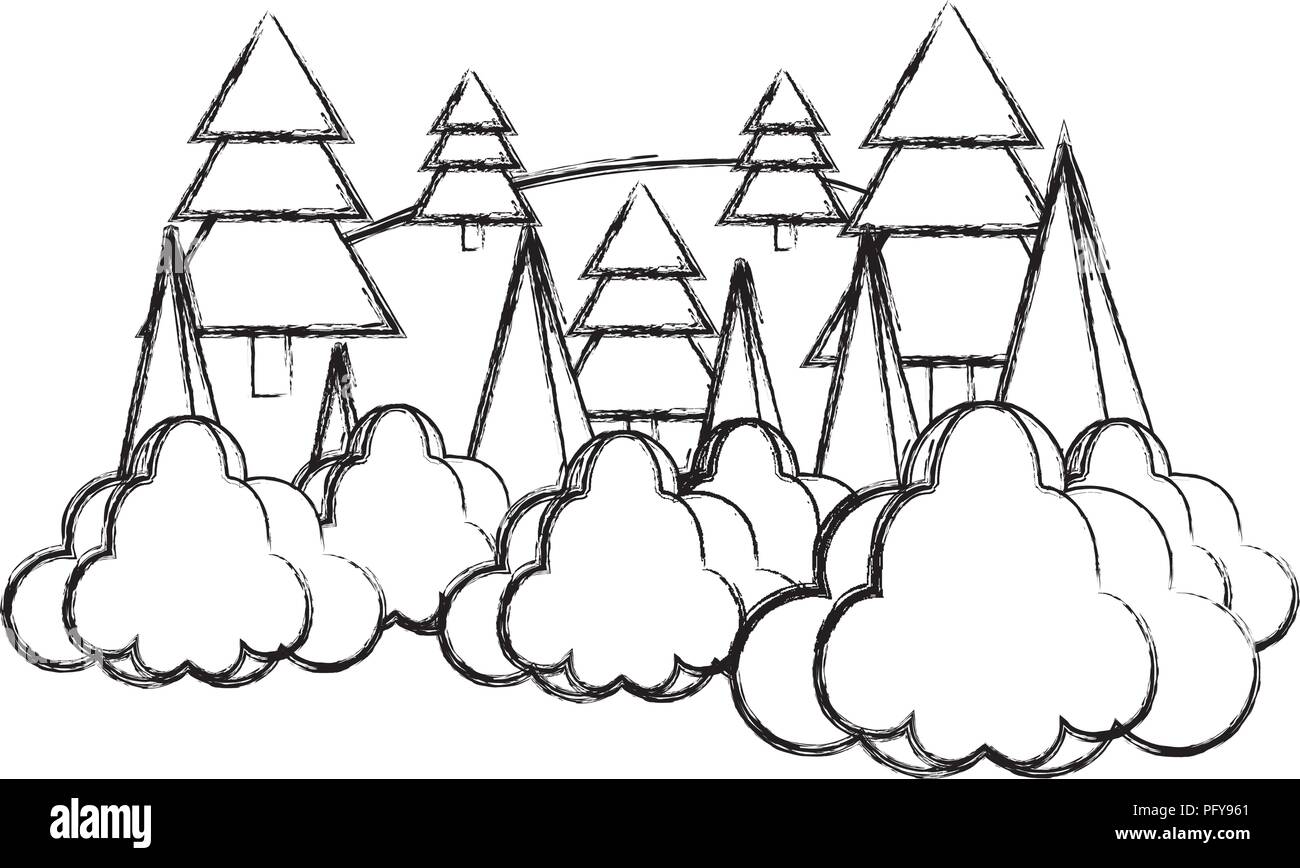 grunge nature pine tree with clouds landscape Stock Vector Image & Art ...