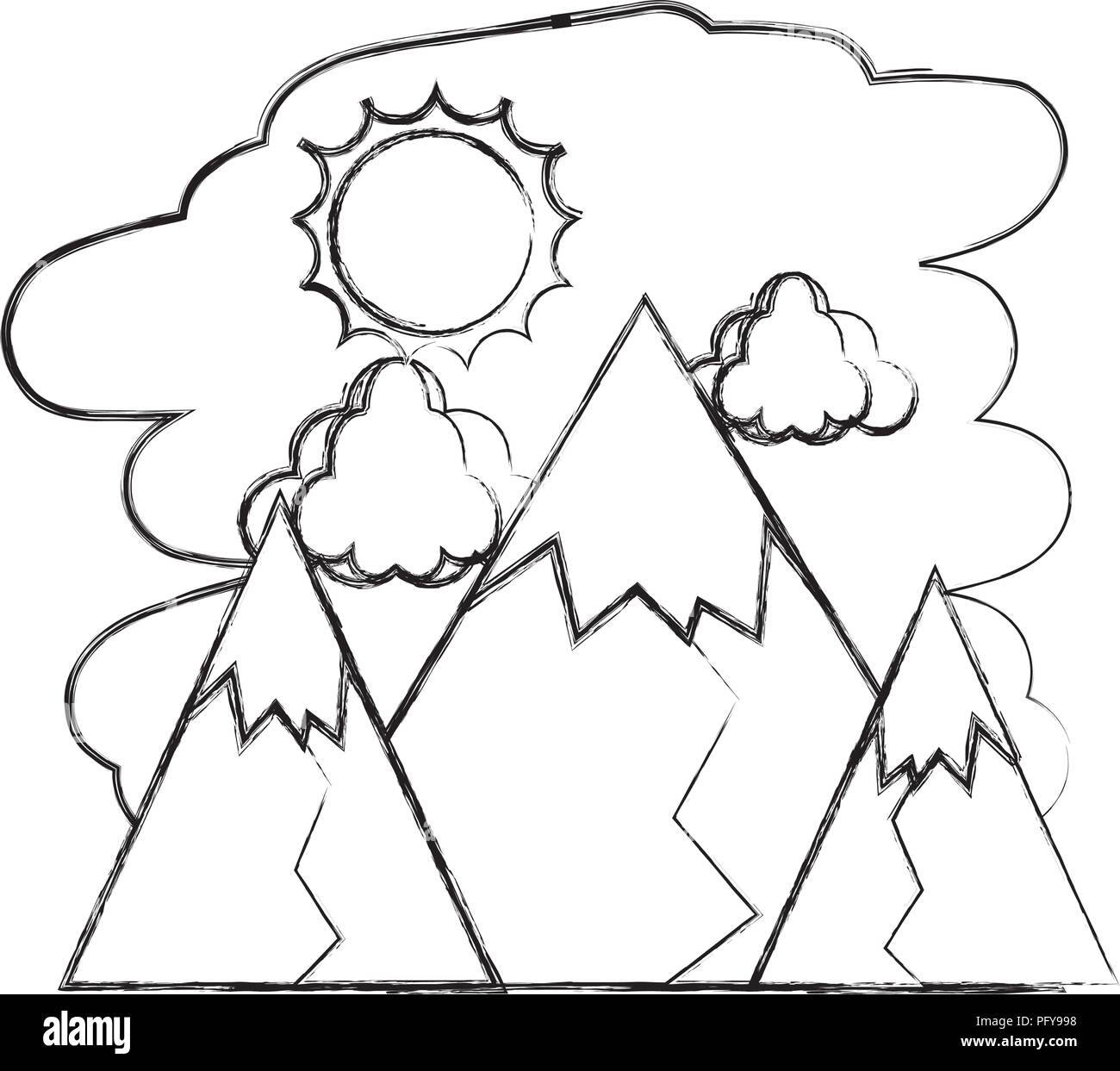 grunge nature mountains with sun and clouds landscape Stock Vector ...