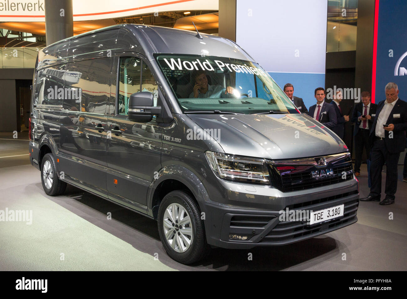 HANNOVER, GERMANY - SEP 21, 2016: MAN TGE 3.180 van showcased at the International Motor Show IAA for Commercial Vehicles. Stock Photo