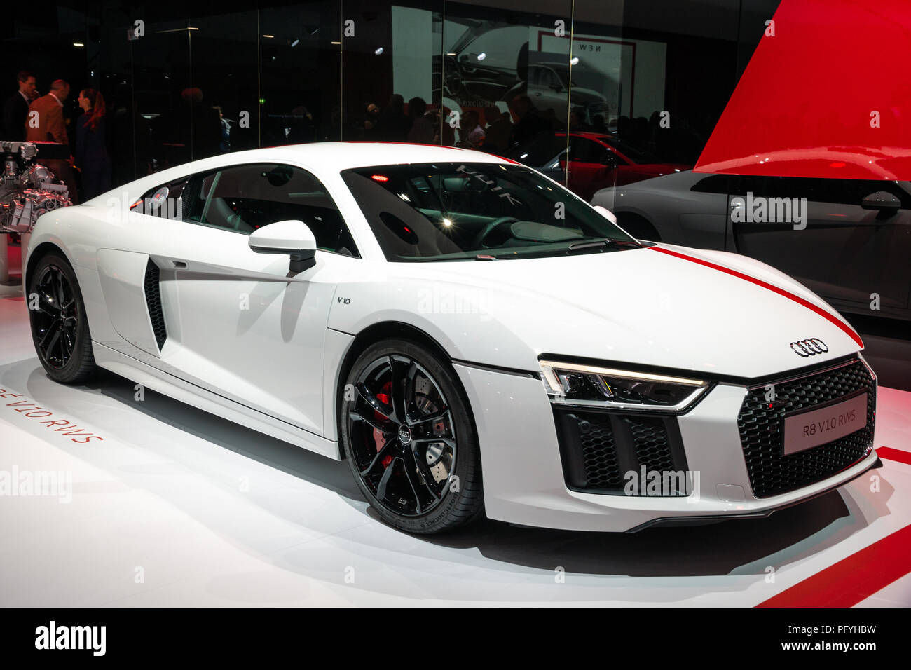 GENEVA, SWITZERLAND - MARCH 7, 2018: Audi R8 V10 RWS sports car showcased  at the 88th Geneva International Motor Show Stock Photo - Alamy