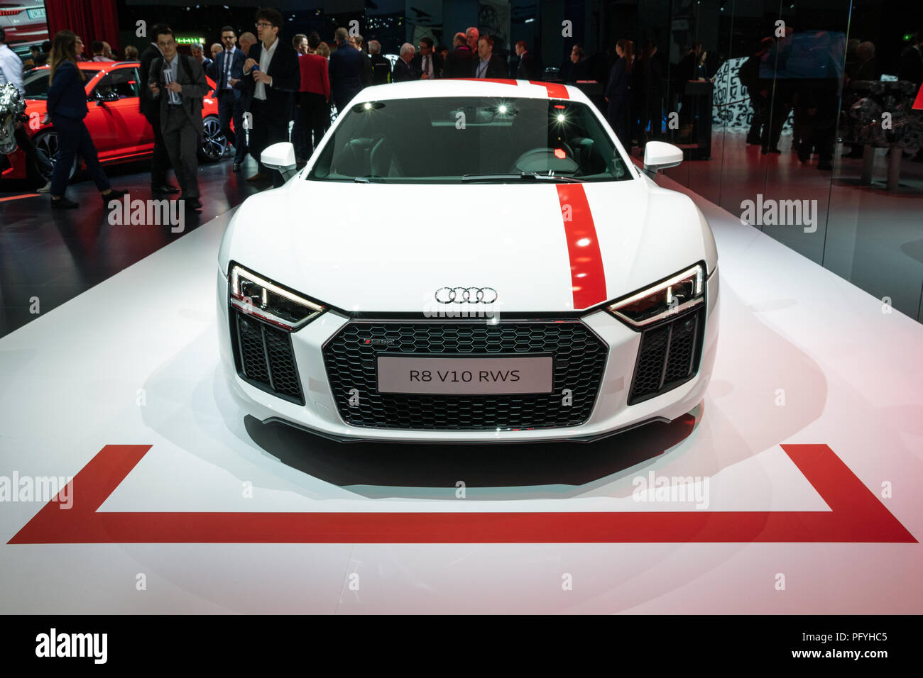 GENEVA, SWITZERLAND - MARCH 7, 2018: Audi R8 V10 RWS sports car showcased  at the 88th Geneva International Motor Show Stock Photo - Alamy