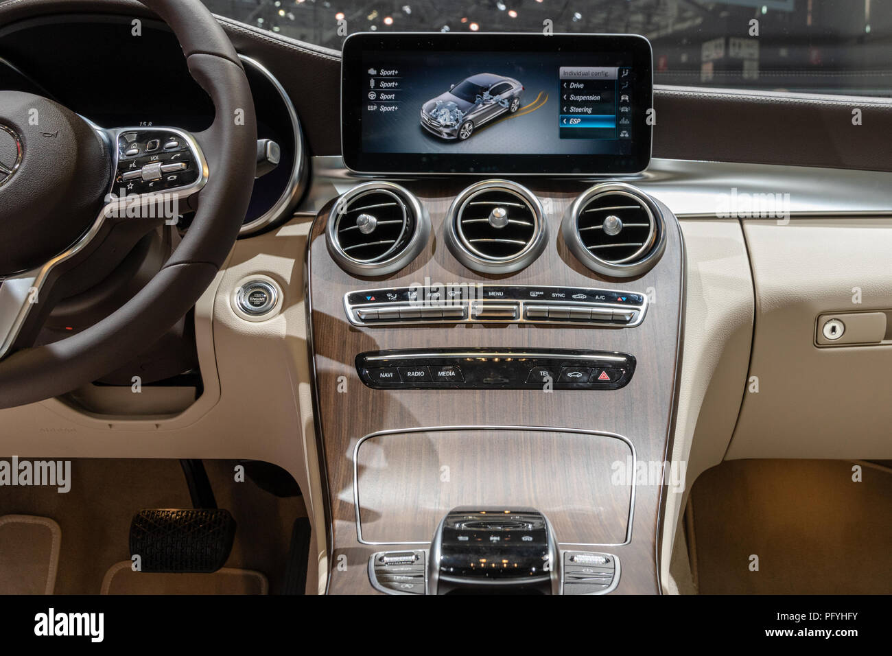 GENEVA, SWITZERLAND - MARCH 7, 2018: Interior view of the New Mercedes-Benz  C-class C200 car presented at the 88th Geneva International Motor Show  Stock Photo - Alamy