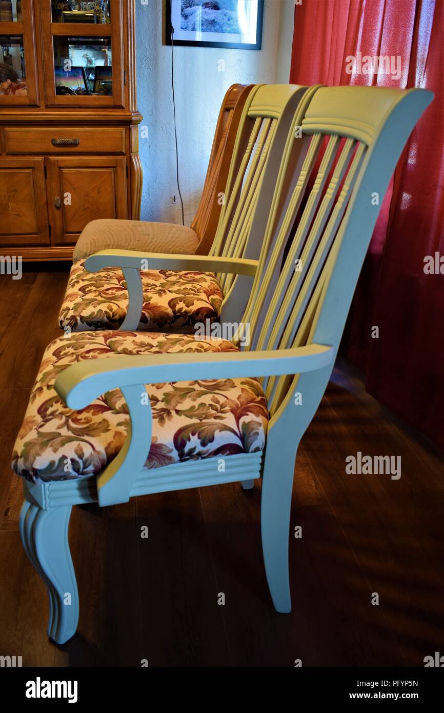 Refinishing Dining Room Chairs Before And After Look Stock Photo
