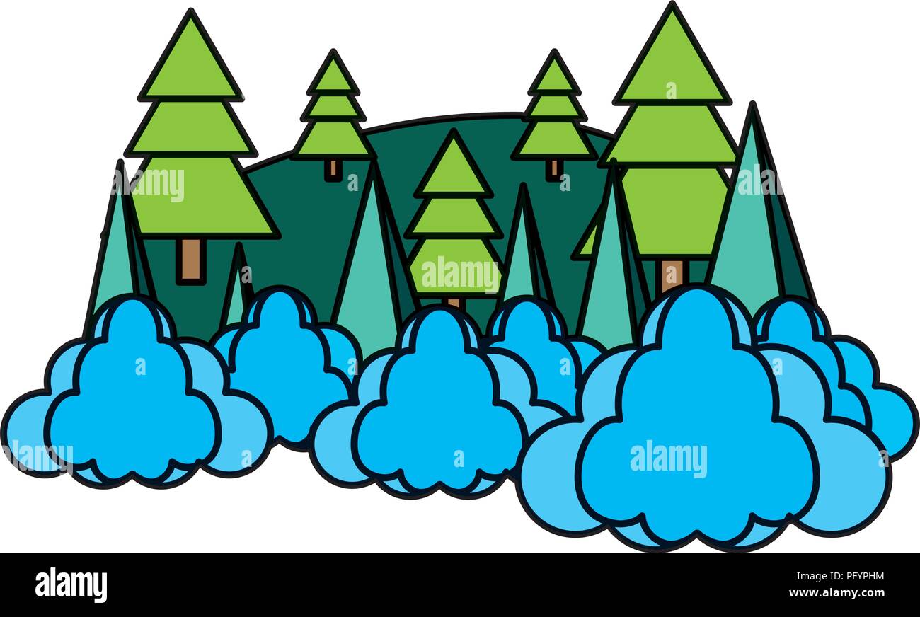 color nature pine tree with clouds landscape Stock Vector Image & Art ...