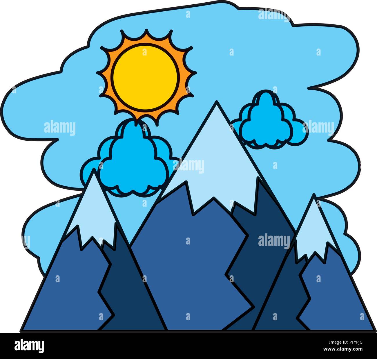 color nature mountains with sun and clouds landscape Stock Vector Image ...