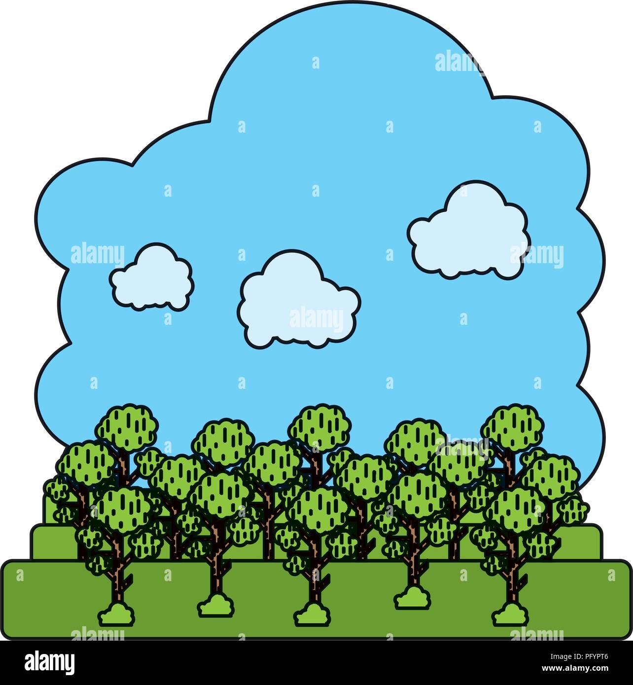 color fluffy clouds and nature trees landscape Stock Vector Image & Art ...