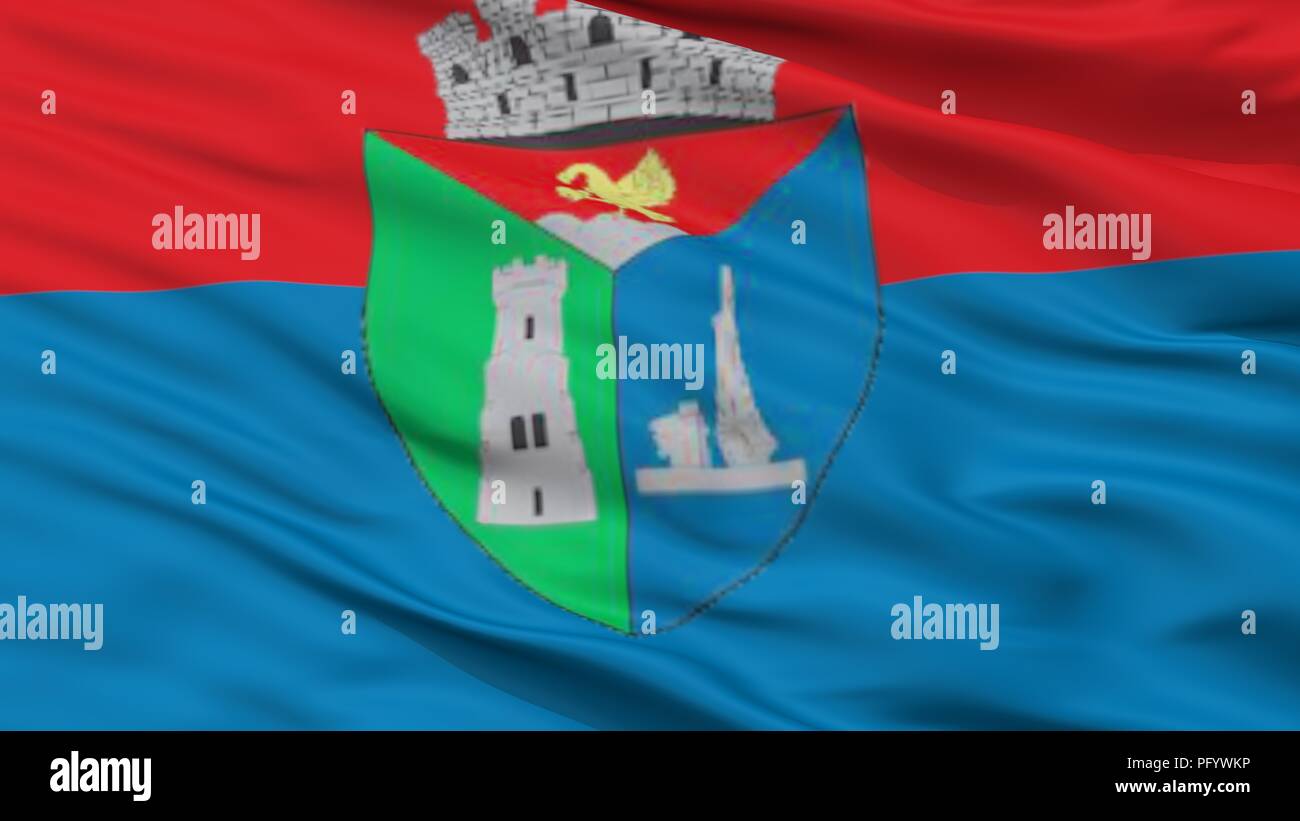 Carei City Flag, Romania, Closeup View Stock Photo