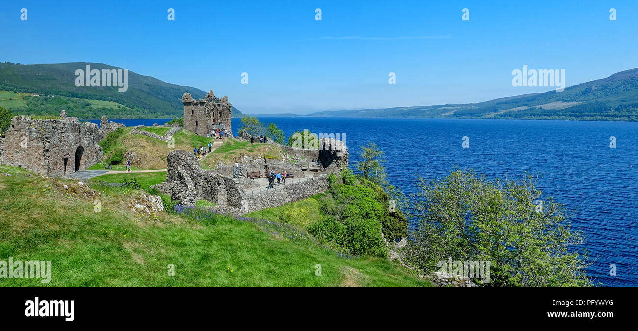 Urquhart Castle and Grant Tower on the banks of Loch Ness Scotland