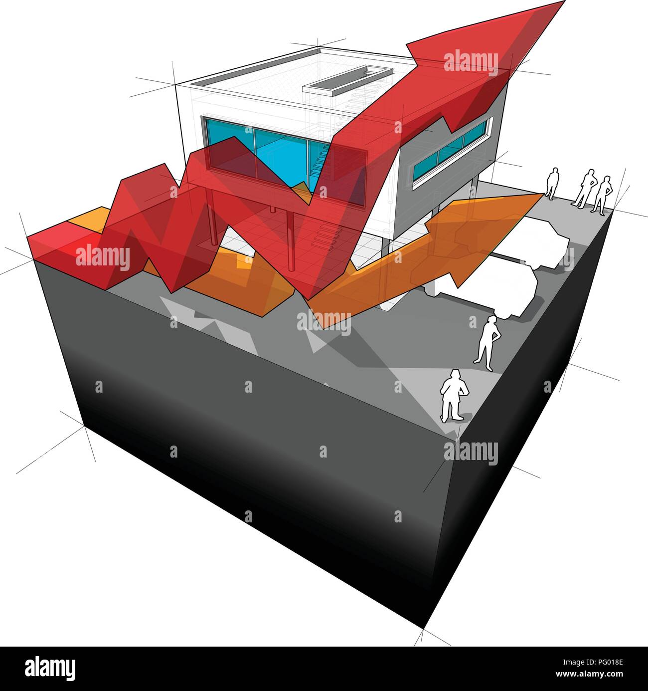 House Rising Arrow Diagram of a modern house or villa with rising business arrows Stock ...