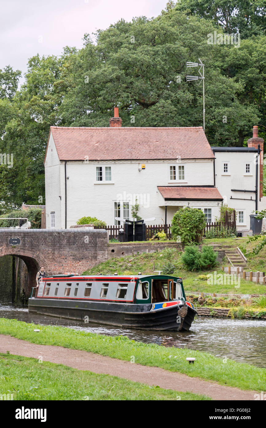Boating on the Staffordshire and Worcestershire Canal at Hyde Lock No 12 near Kinver, Staffordshire, England, UK Stock Photo