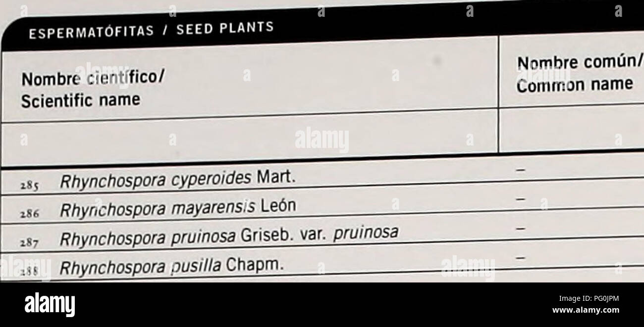 . Cuba : Parque Nacional &quot;Alejandro de Humboldt&quot;. Natural history; National parks and reserves; Ecological assessment (Biology); Wildlife conservation. I CUPEY I MELBA | T Selena microcarpa ^ Scleria pilosissima Britton ,06 Cyrilla racemiflora L Purdiaea ophiticola Vict, var. parvifolia Purdiaea shaferi I Purdiaea stenopetala Gris 1 velutina Britton &amp; F 3M Hedyosmum crassifolium Urb. Tol iis Hedyosmt/m gnsetacft/i Sotms Cup 3.6 Hedyosmum nutans Svi. Tol Coc 317 Hedyosmum subintegrum Urb. Tol __lbe_____ Dichapetalaceae sn rapura cubensis (Poepp.) Griseb. subsp. cubensis 519 fapura Stock Photo