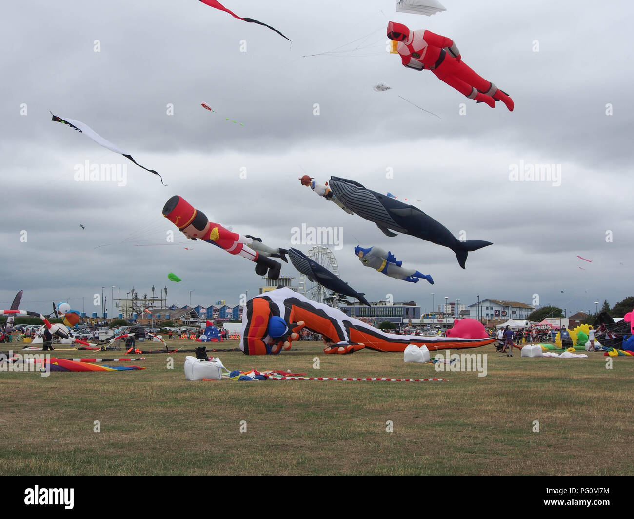 Large kites flying at Portsmouth international Kite Festival Stock