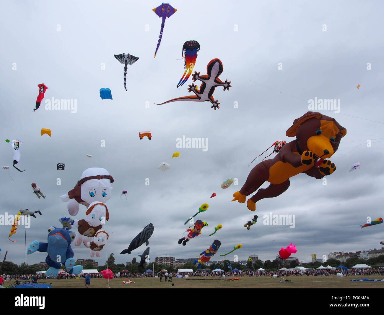 Large kites flying at Portsmouth international Kite Festival Stock Photo