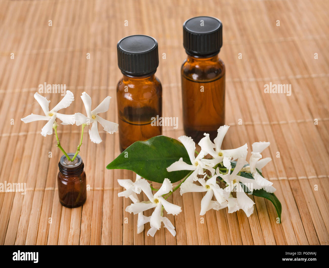essential oils in front of white background Stock Photo