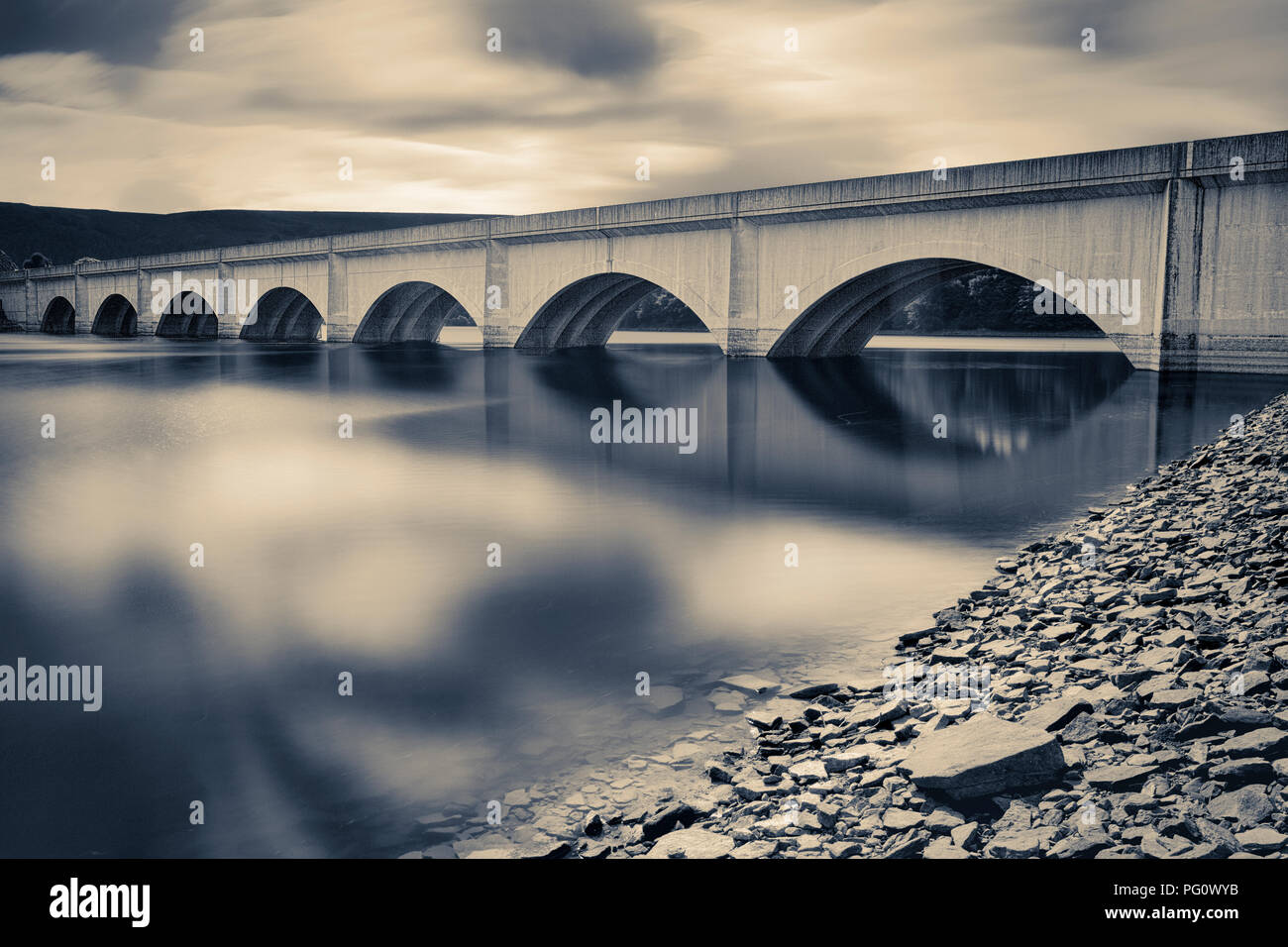 Split Toned Image of Ashopton Bridge, over Ladybower Reservoir Stock Photo