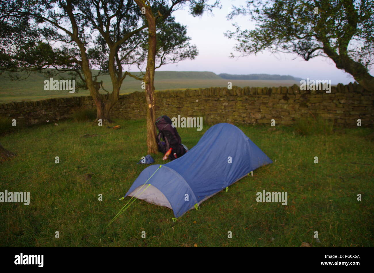 wild camping @ Hadrian's Wall. John o' groats (Duncansby head) to lands end. End to end trail. Pennine Way. Northumberland national park. England. UK Stock Photo