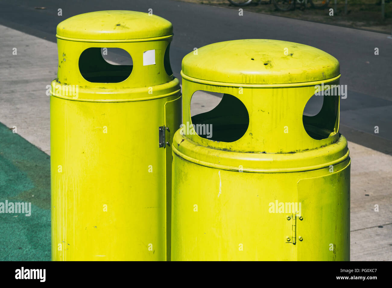 Trash Can Dustbins Big Yellow Outside Stock Photo, Picture and Royalty Free  Image. Image 39441529.