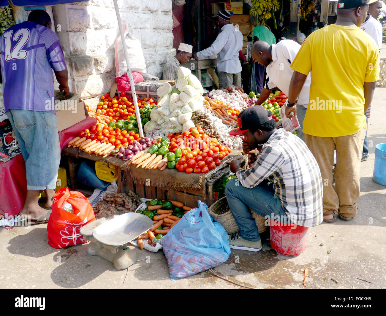 Vegetable stall in Darajani Market, in Zanzibar, Tanzania Stock Photo
