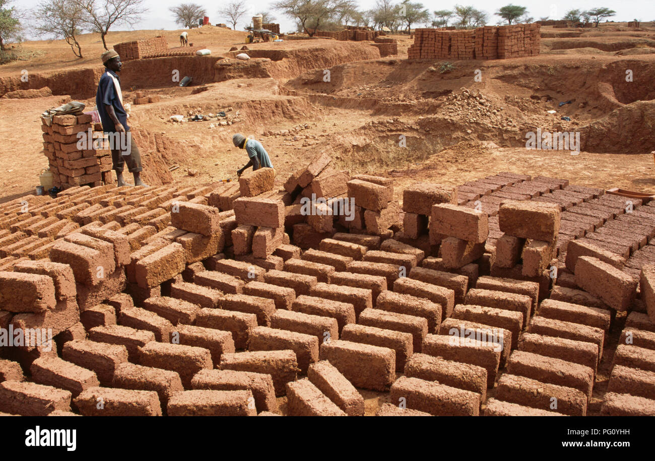 Making mud bricks by hand in Douentza, Mali                FOR EDITORIAL USE ONLY Stock Photo