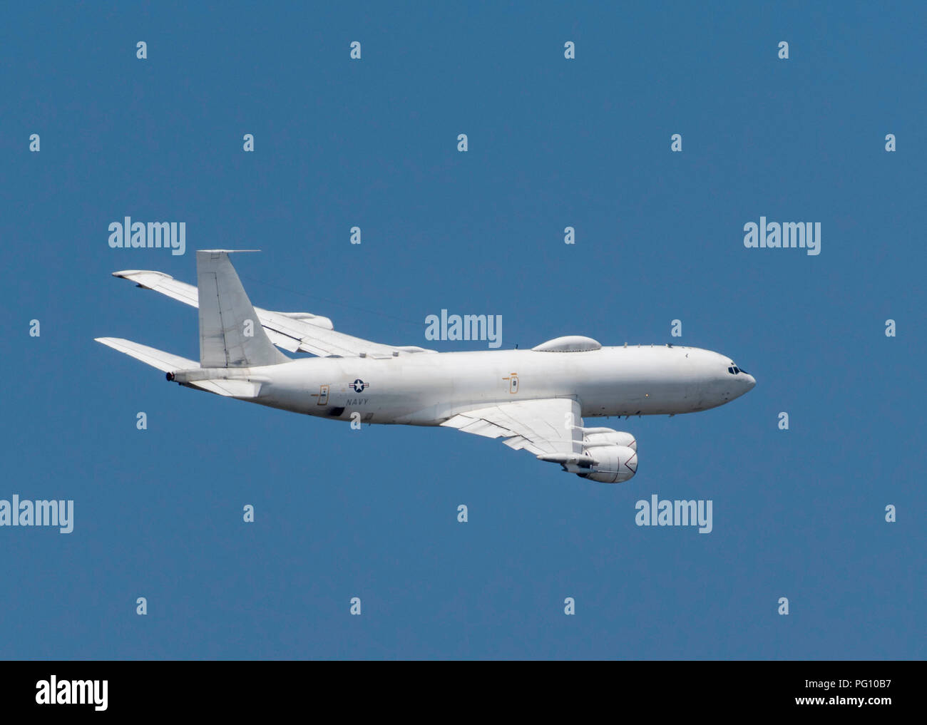 BOSSIER CITY, LA., U.S.A. - AUG. 21, 2018: A U.S. Navy Boeing E-6 Mercury command and control aircraft flies over the city near Barksdale Air Force Ba Stock Photo