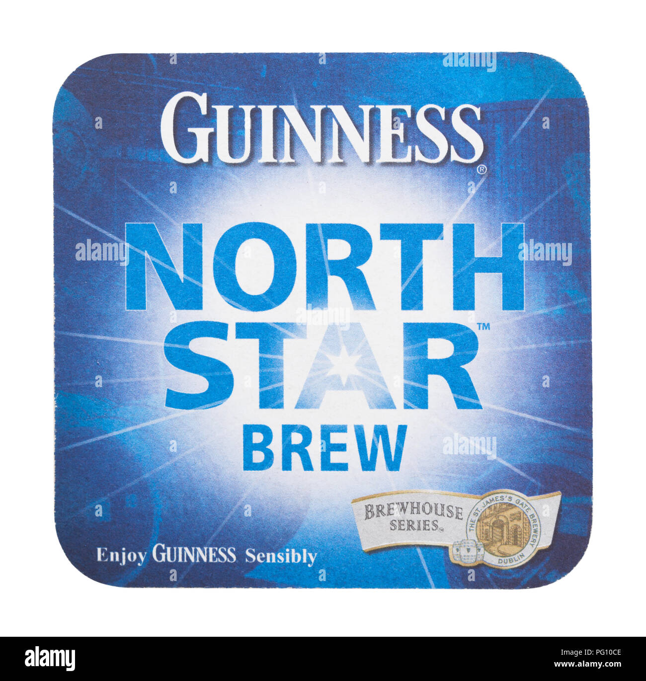 LONDON, UK - AUGUST 22, 2018: Guinness North Star Brew paper beer beermat coaster isolated on white background. Stock Photo