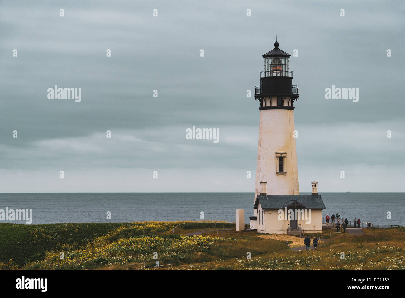 The lighthouse of the Yaquina Head Outstanding Natural Area in Lincoln County, Newport, Oregon Coast, USA. Stock Photo