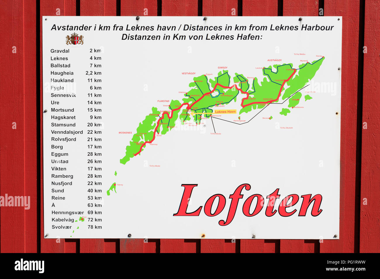 Lofoten Islands map, Leknes, Lofoten Islands, Nordland County, Norway Stock Photo