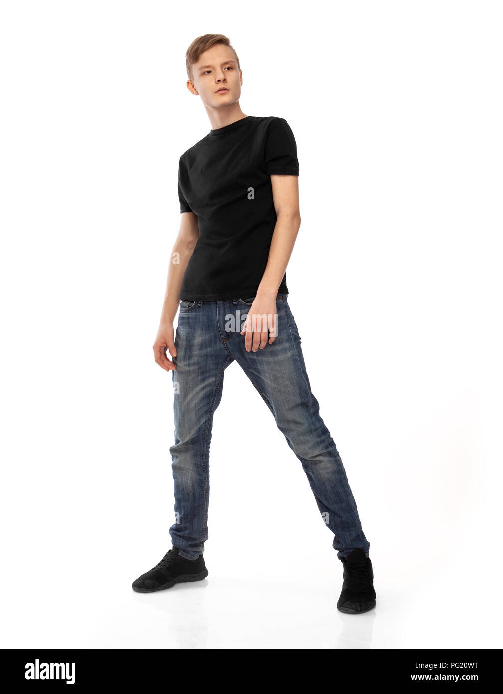 Boy black shirt and jeans hi-res stock photography and images - Alamy