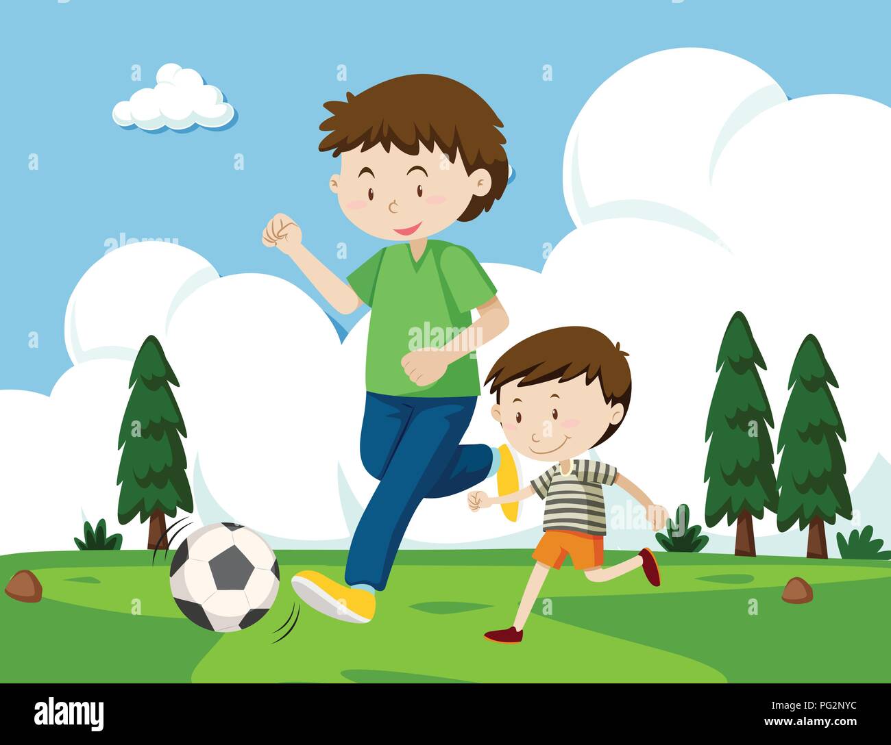 Папы играют в футбол. Детская иллюстрация папа и сын. Папа играет в футбол иллюстрация. Папа с ребенком играют в футбол. Сюжетная картина футбол для детей.