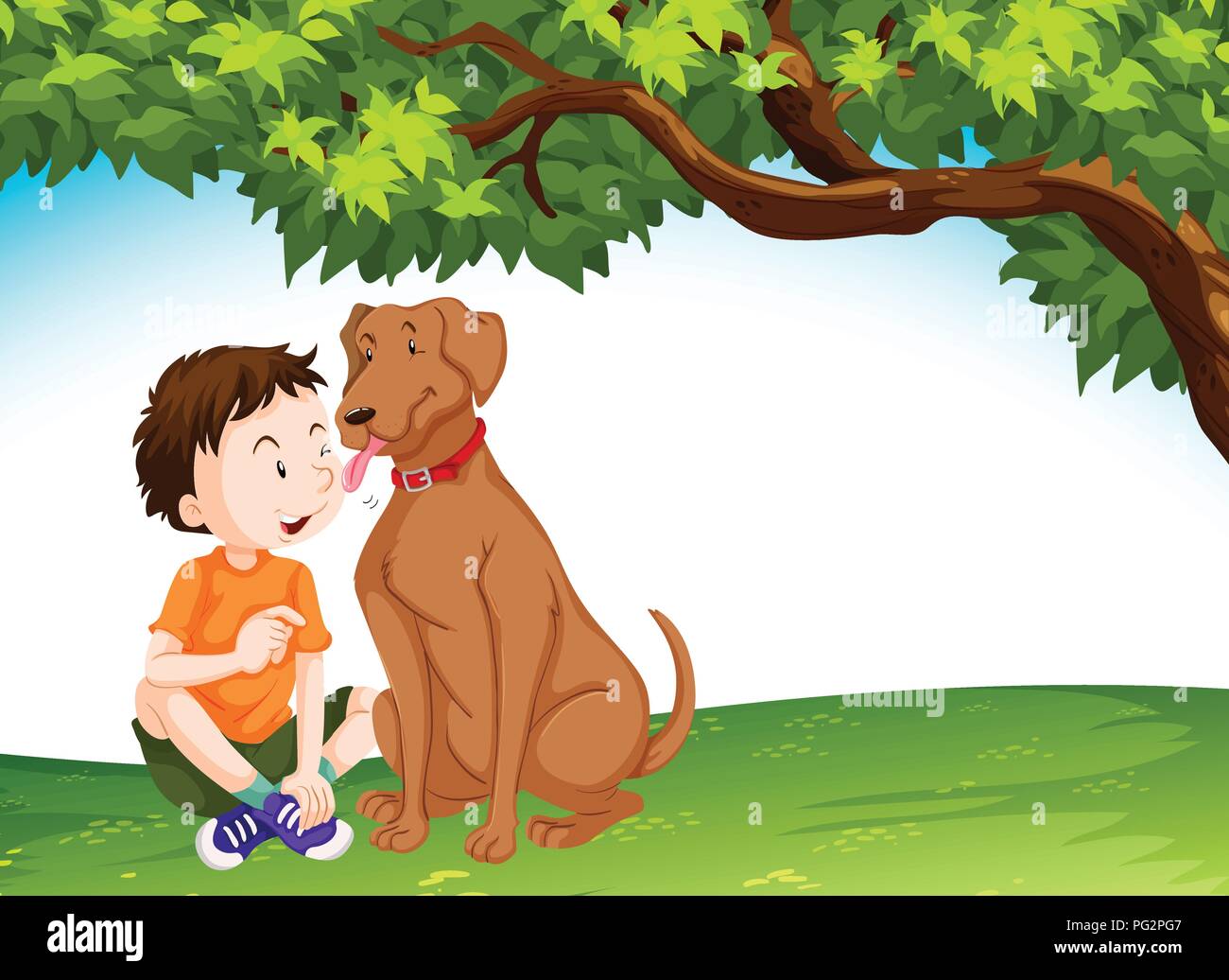 Dog licking young boy illustration Stock Vector