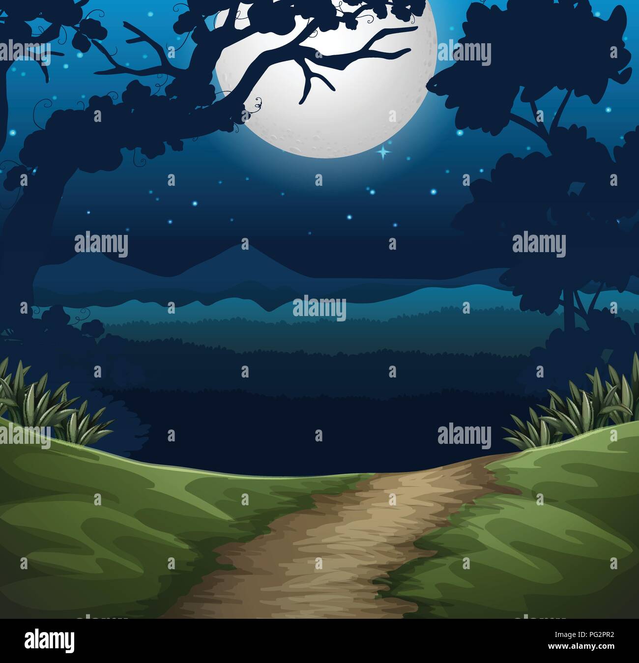 forest at night scene illustration Stock Vector Image & Art - Alamy