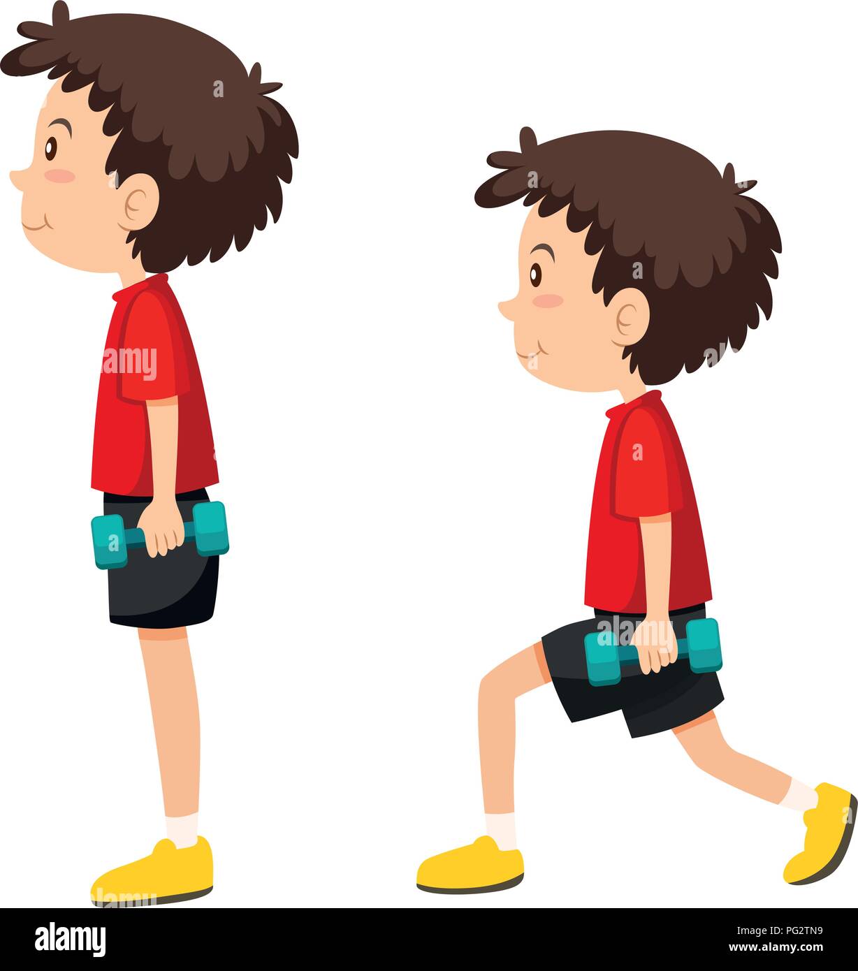 Boy doing lungeing exercise illustration Stock Vector