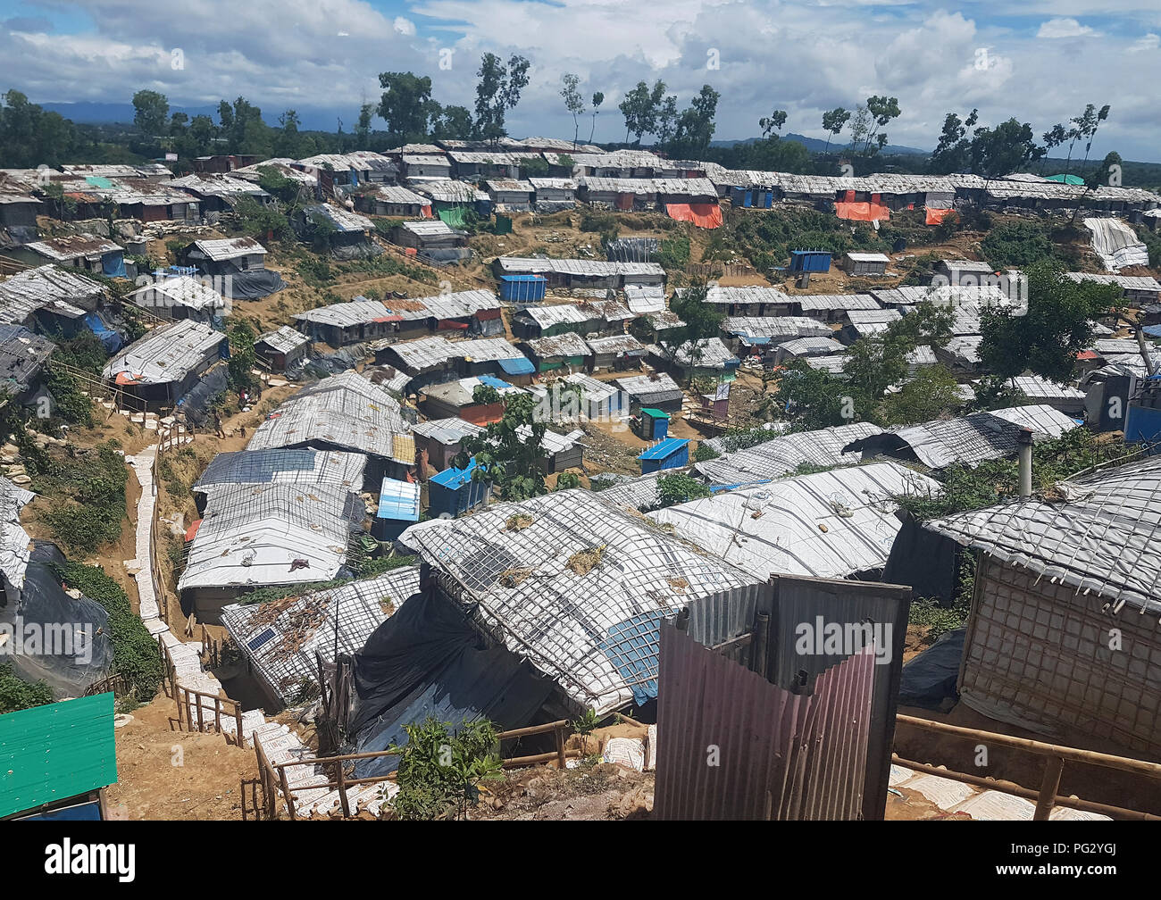14 August 2018, Bangladesh, Cox's Bazar: The huts of the inhabitants at a Rohingya refugee camp. Photo: Nick Kaiser/dpa Stock Photo