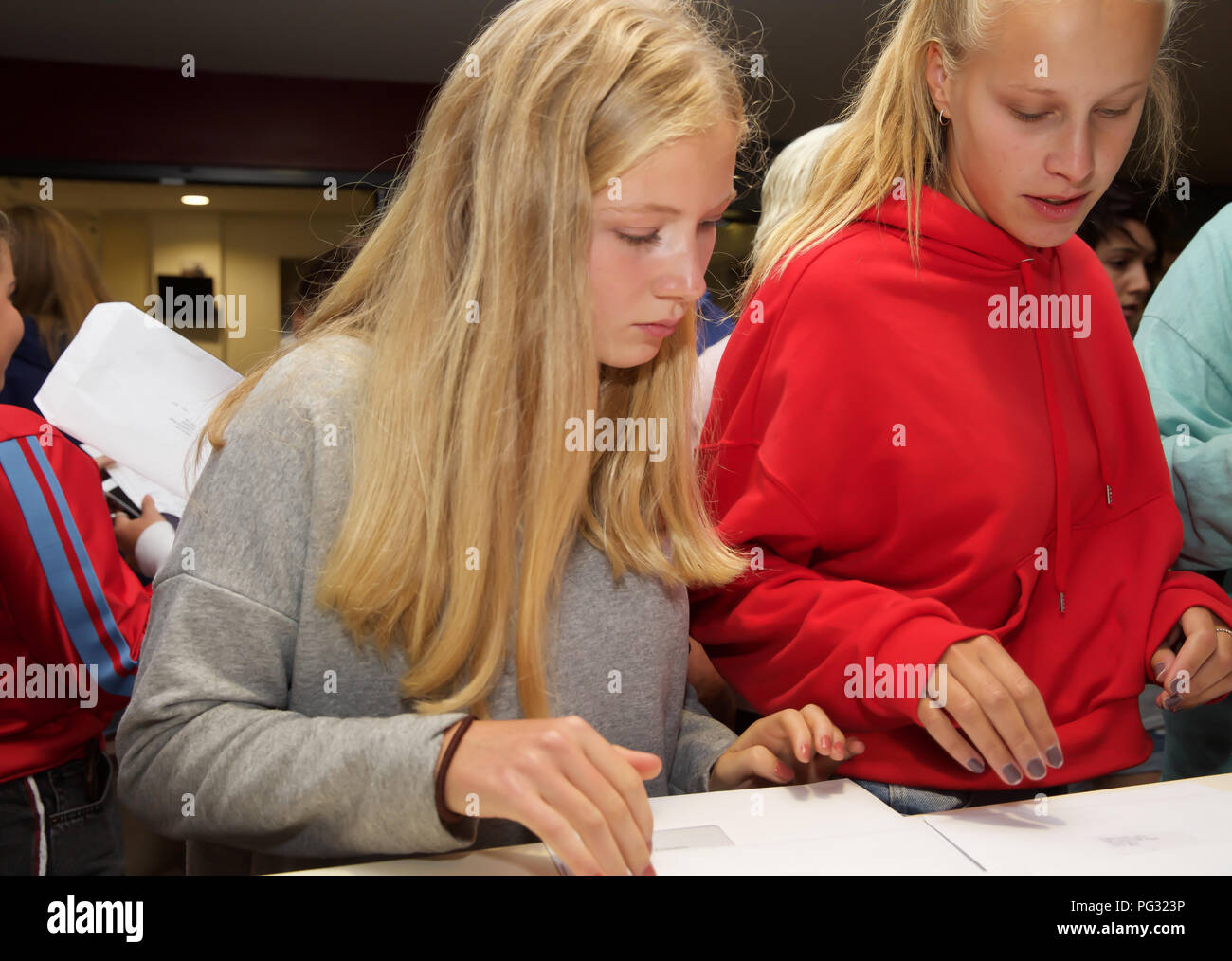 Kingston Upon Thames,UK,23rd August 2018,This year there were Outstanding GCSE results at Kingston Grammar School, Surrey. This year the results are using 1-9 numbers rather than the traditional A-E letters grading system. Credit Keith Larby/Alamy Live News Stock Photo