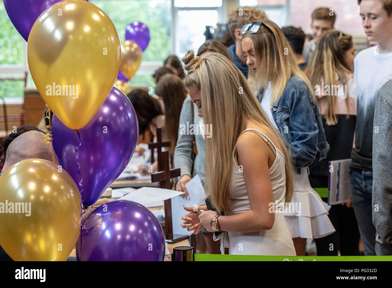 Brentwood Essex 23rd August 2018 Students receive GCSE results   at Becket Keys Church of England School Stock Photo