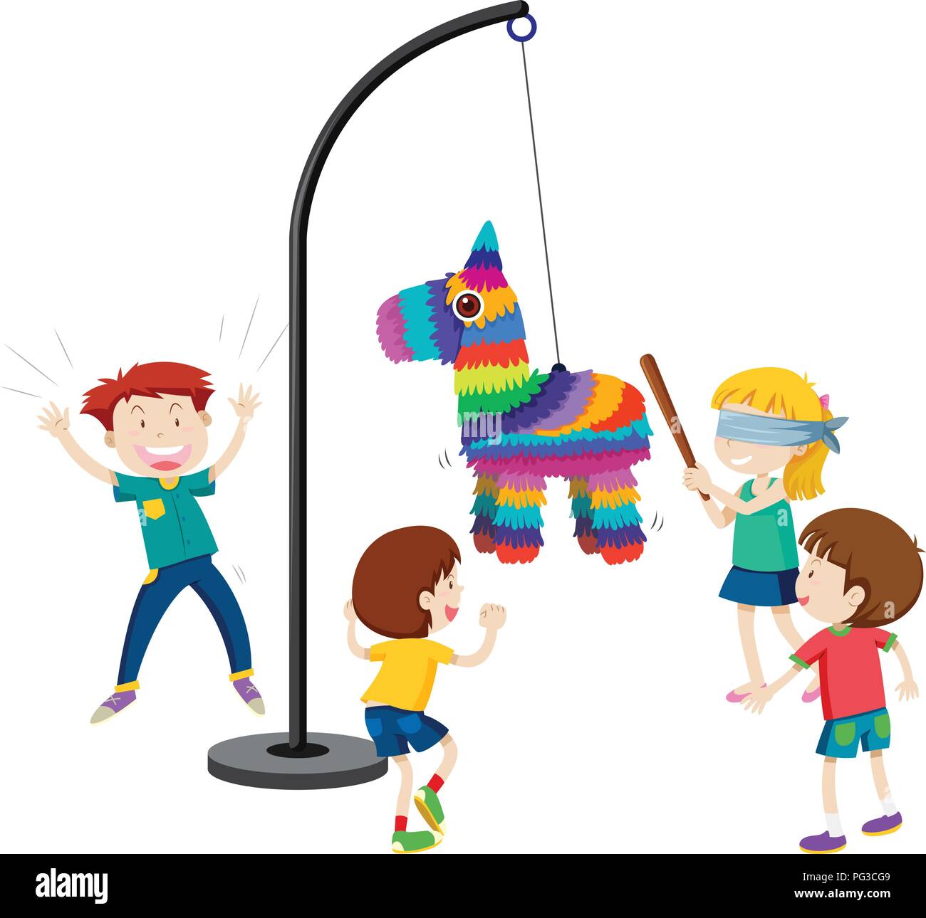 children playing pinata party game illustration Stock Vector