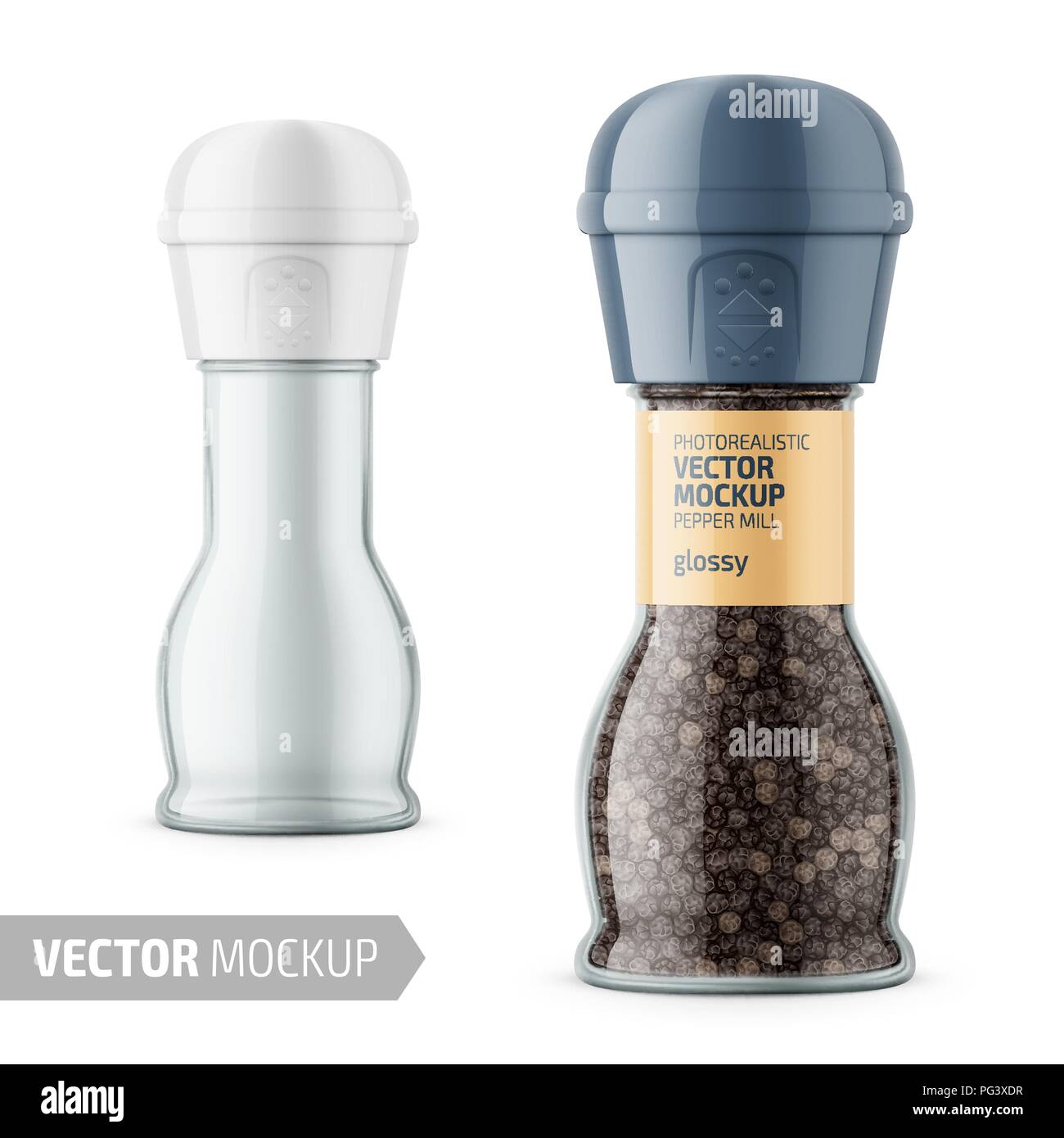 Glass pepper mill with label and sample design Stock Vector Image & Art