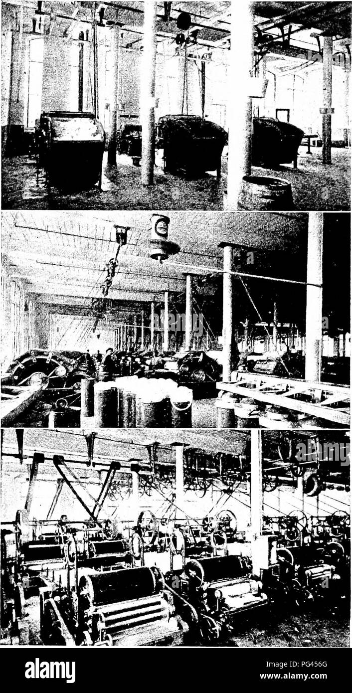 . Cotton : its cultivation, marketing, manufacture, and the problems of the cotton world . Cotton growing and manufacture. LM'EKKJR VIEW OF COTrON MILL. (A&quot;) Opeiiinir n&gt;nni &gt;h( wins oi&gt;eners; (B carding roDm sliowiniz; cards and draw- ins frame?; (C) lap rcHiTii ^ho-u-in'j; lap macliiiieo.. Please note that these images are extracted from scanned page images that may have been digitally enhanced for readability - coloration and appearance of these illustrations may not perfectly resemble the original work.. Burkett, Charles William, 1873-; Poe, Clarence Hamilton, 1881-. New York Stock Photo