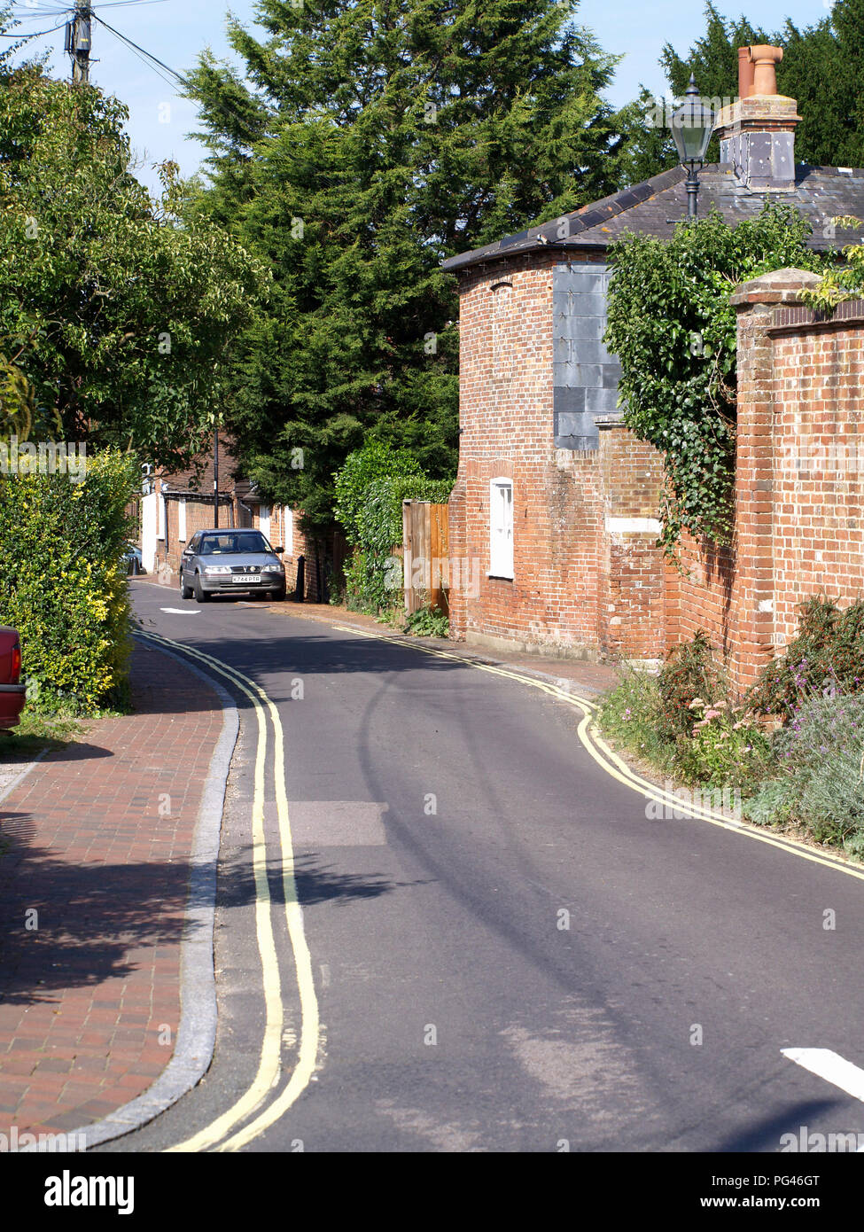 Double yellow lies along a country lane in Botley, Hamshire, England