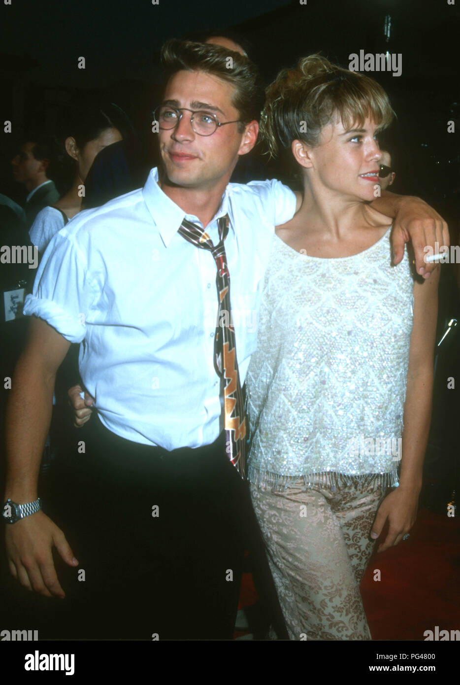 Westwood Ca July 29 Actor Jason Priestley And Actress Christine Elise Attend The Buffy The Vampire Slayer Westwood Premiere On July 29 1992 At Mann S Village Theatre In Westwood California Photo