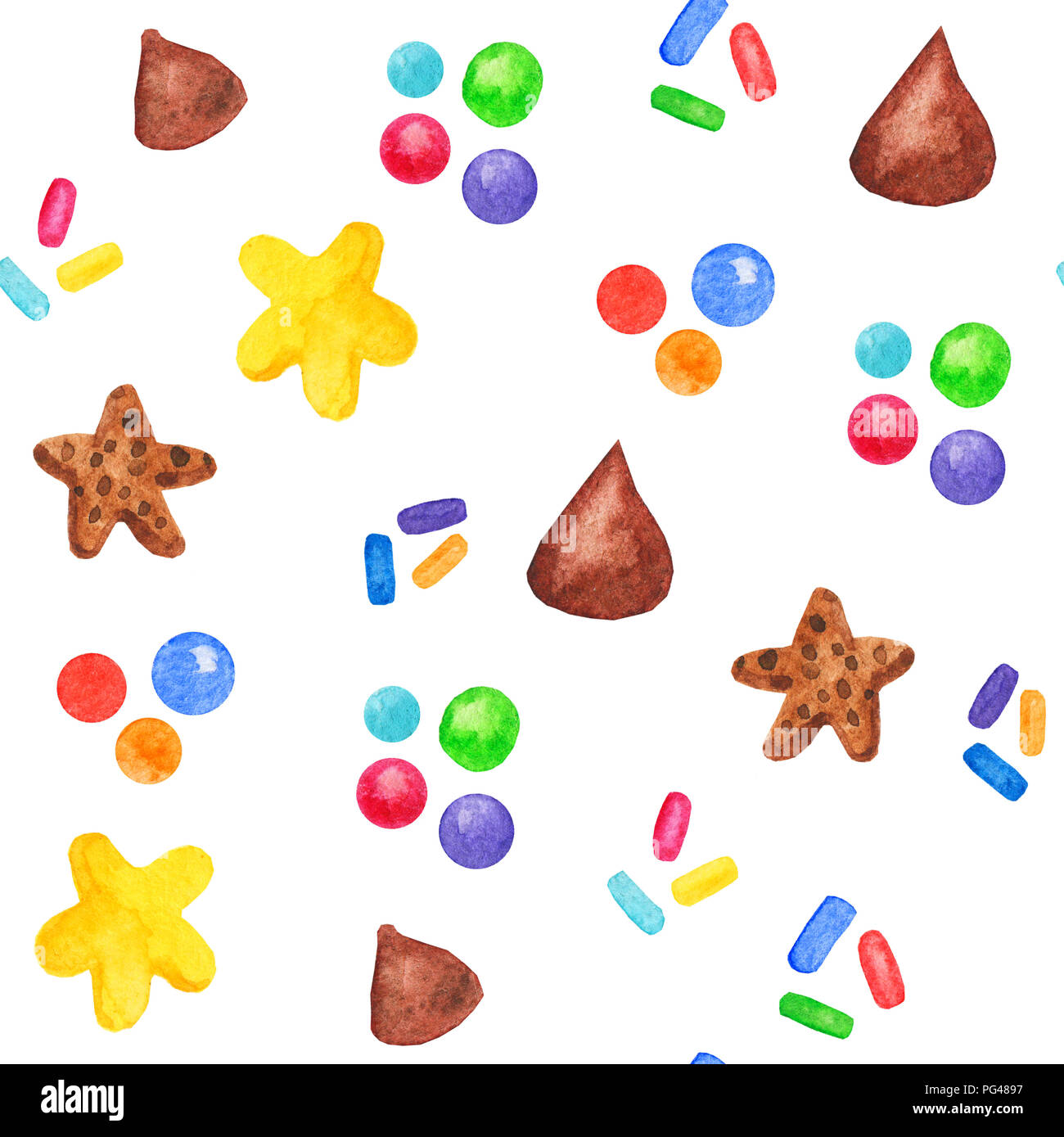 Watercolor cupcake sweets seamless pattern, candy isolated on a white ...