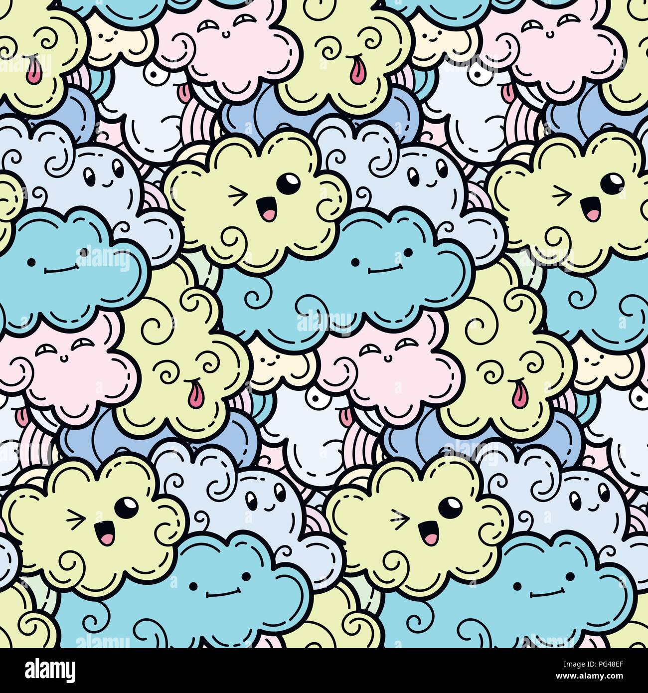 Seamless pattern with funny doodle clouds for prints, designs and ...