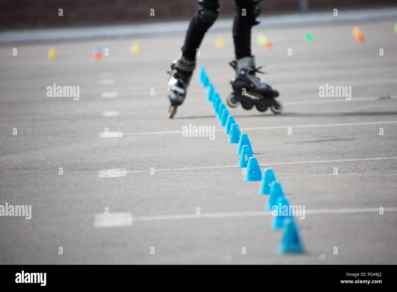 Competitions in roller sport.Roller skates and special chips Stock