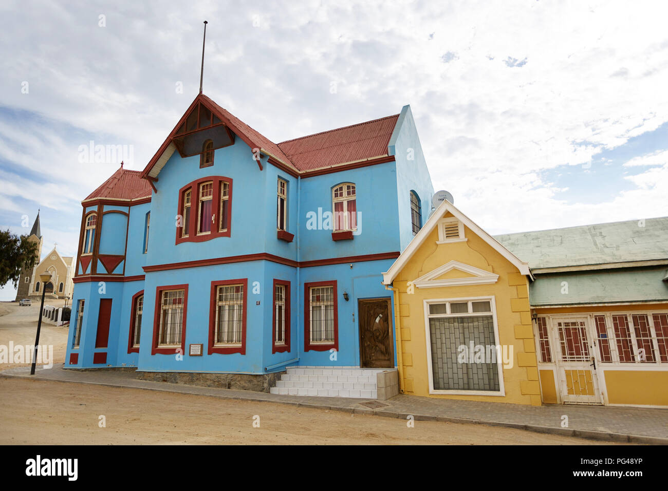 Blue colonial house in Luderitz, Namibia Stock Photo Alamy