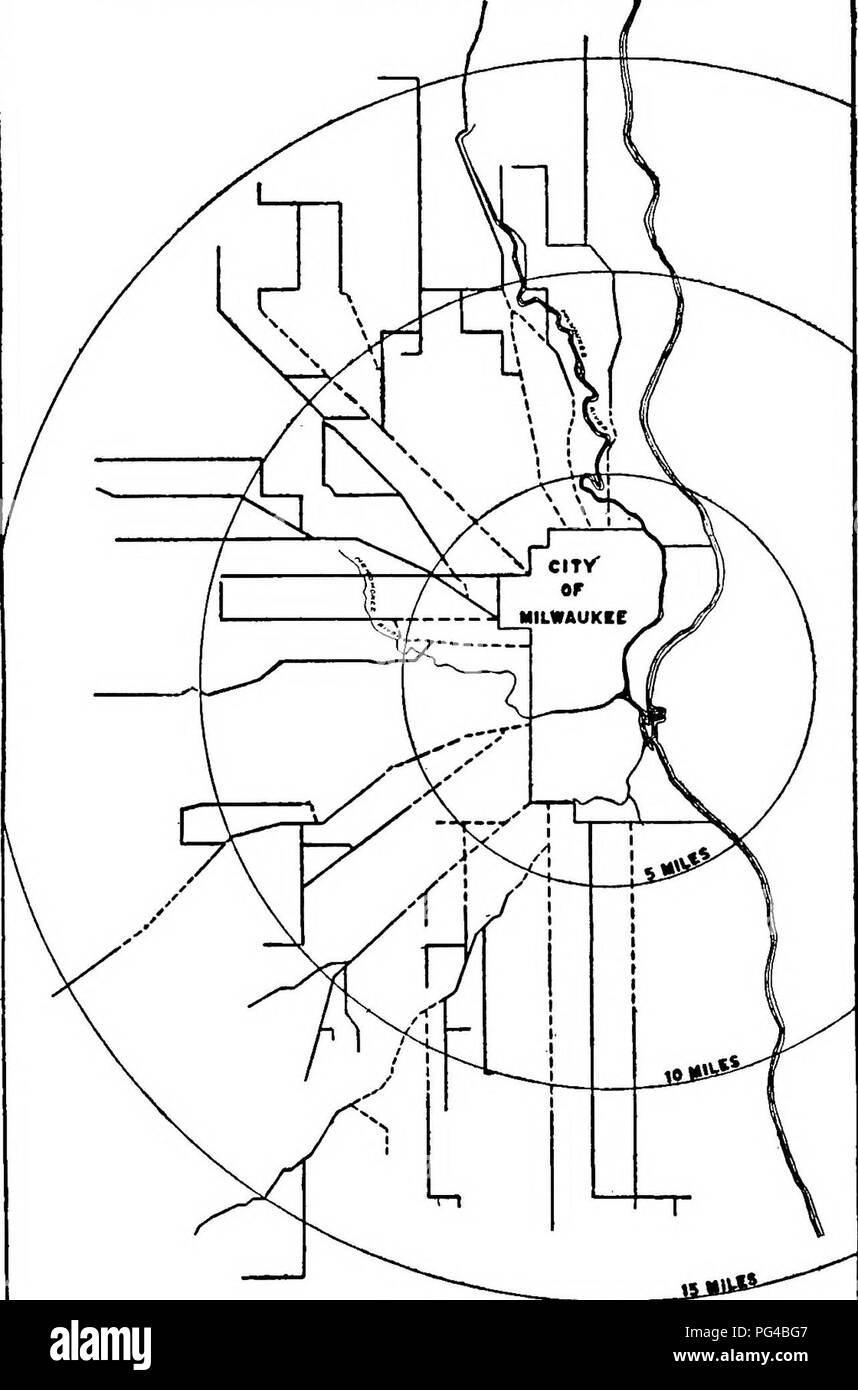 . The marketing of whole milk . Milk trade. WHOLESALE MILK ROUTES SUPPLYING MILWAUKEE. ' DISTANCE COVCRCD WHILE COlLECTINe rMW rARHS DIITANCE TRAVELLED WITH FULL LOAD Fig. 6.—Wholesale Milk Routes Supplying Milwaukee, 1916. From Wis. Agr. Exp. Sta. Bui. 285.. Please note that these images are extracted from scanned page images that may have been digitally enhanced for readability - coloration and appearance of these illustrations may not perfectly resemble the original work.. Erdman, Henry Ernest, 1884-. New York : Macmillan Stock Photo
