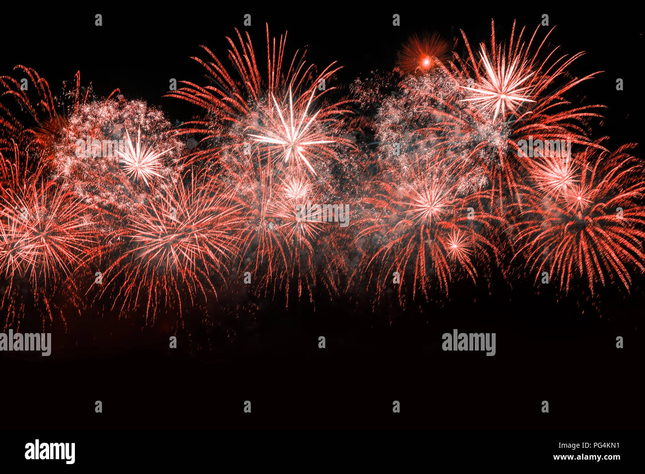 New Year celebration red fireworks. New year and holidays concept. Stock Photo