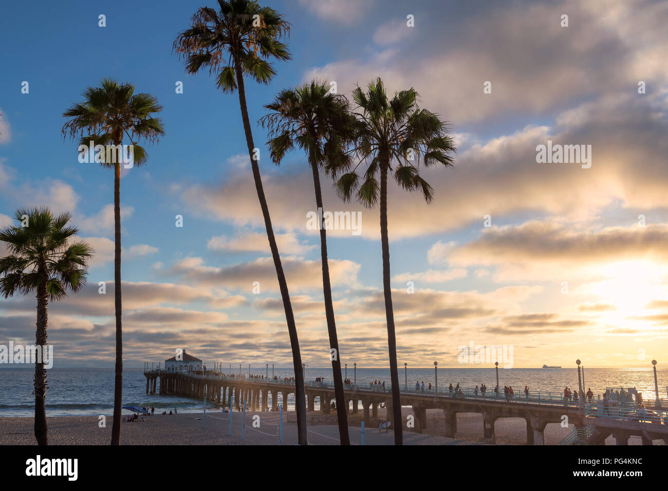 California beach at sunset, Los Angeles, California. Stock Photo