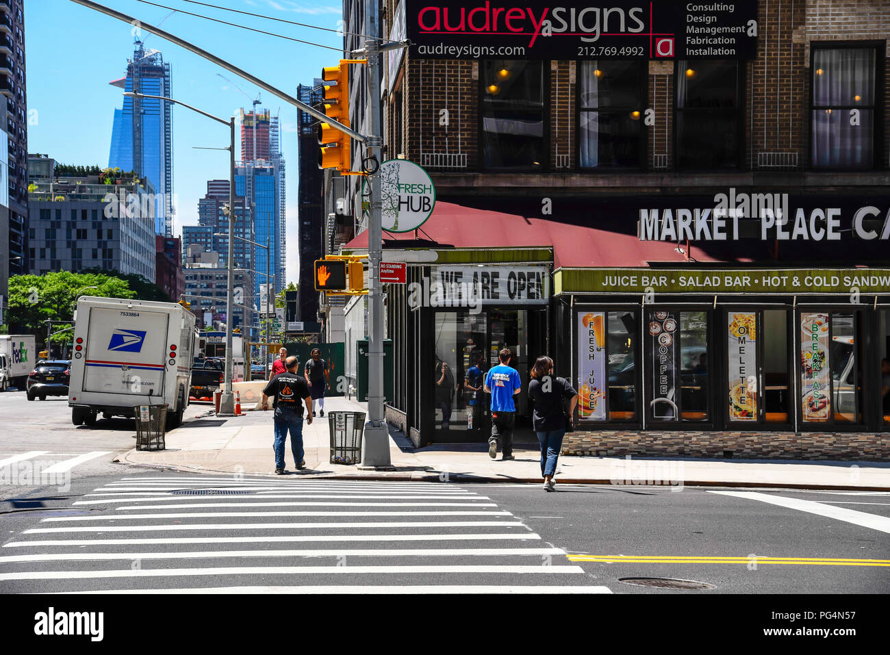 New York City, USA - June 21, 2018: Hells Kitchen street scene. Hell's